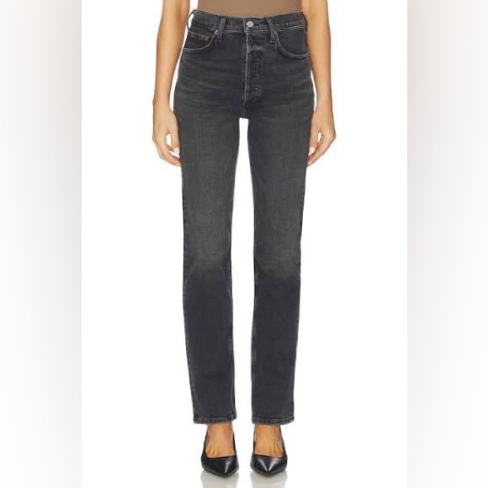 Agolde 90s Pinch Waist High Rise Long Straight Jeans in Radius